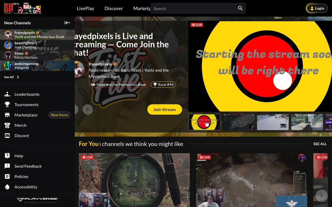 Homepage screenshot of shareplay.tv