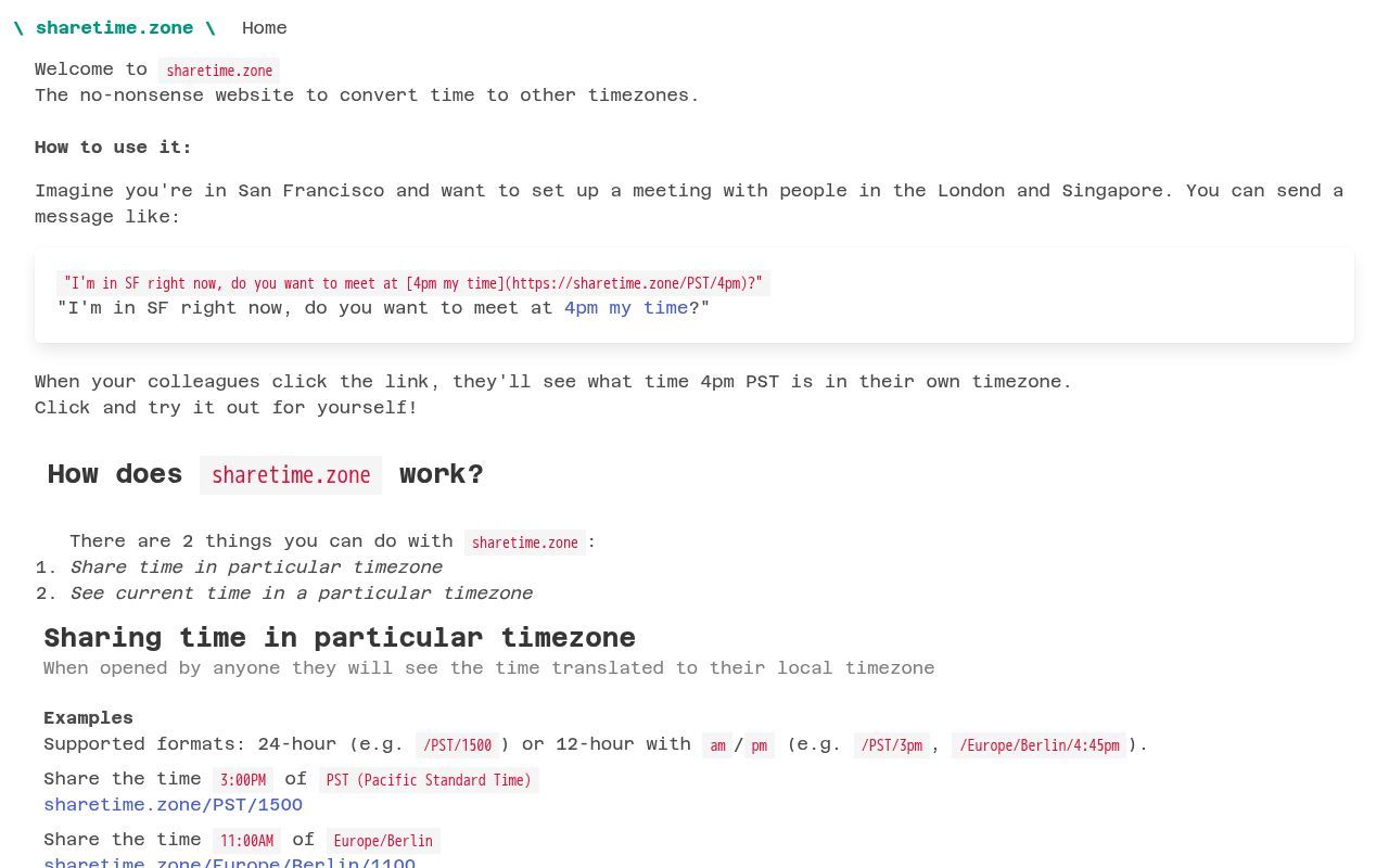 Homepage screenshot of sharetime.zone