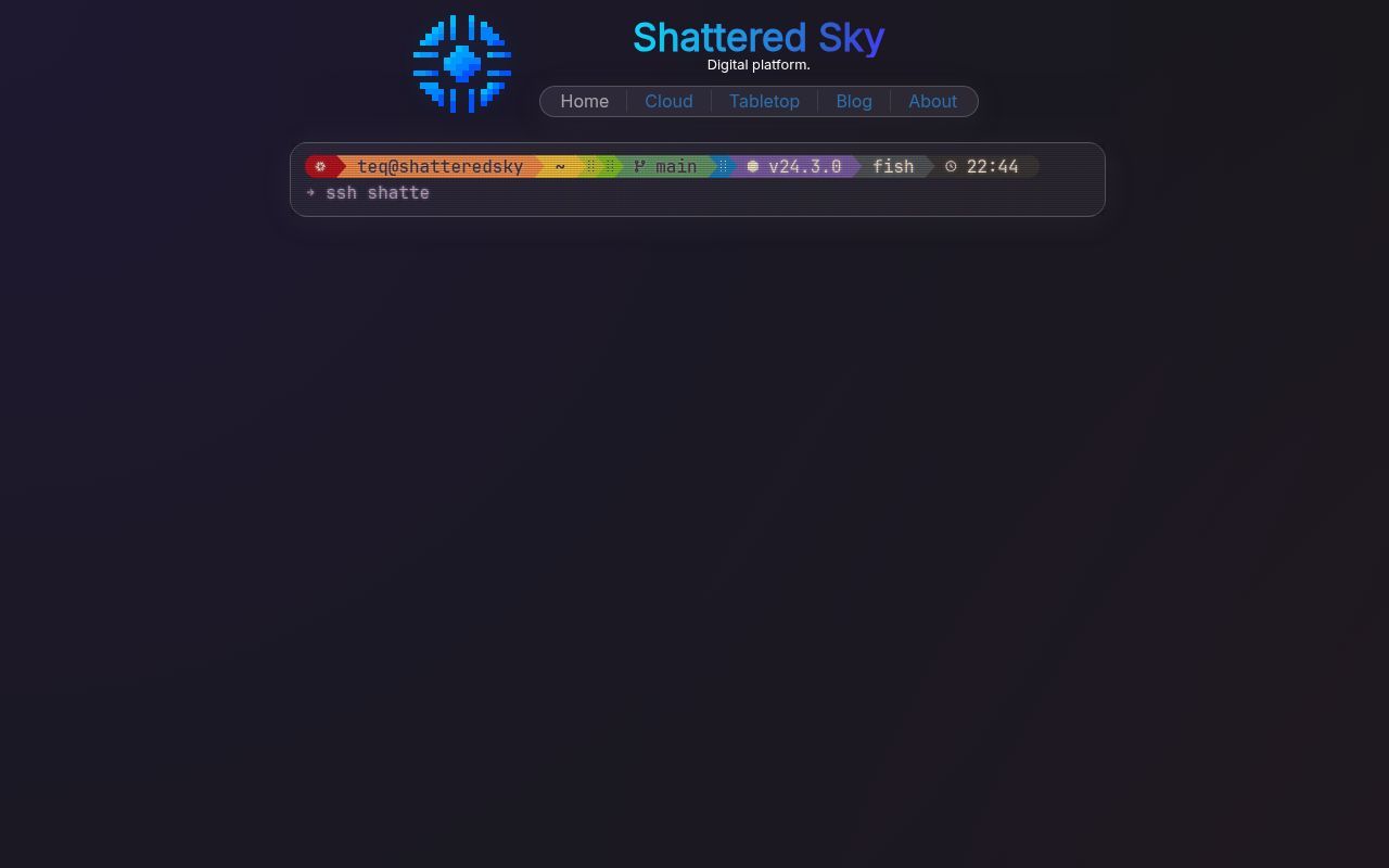 Homepage screenshot of shatteredsky.net