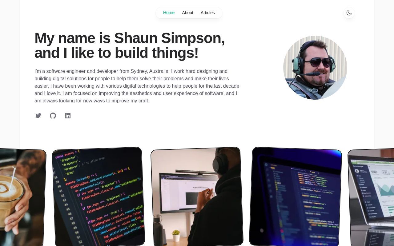 Homepage screenshot of shaungsimpson.com