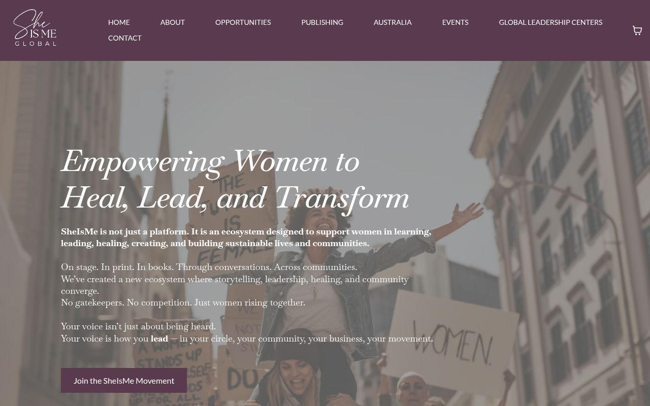 Homepage screenshot of sheismeglobal.com