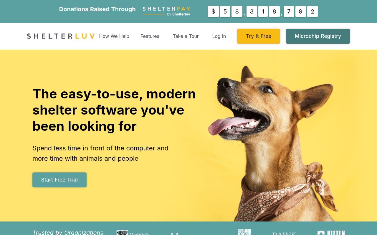 Homepage screenshot of shelterluv.com