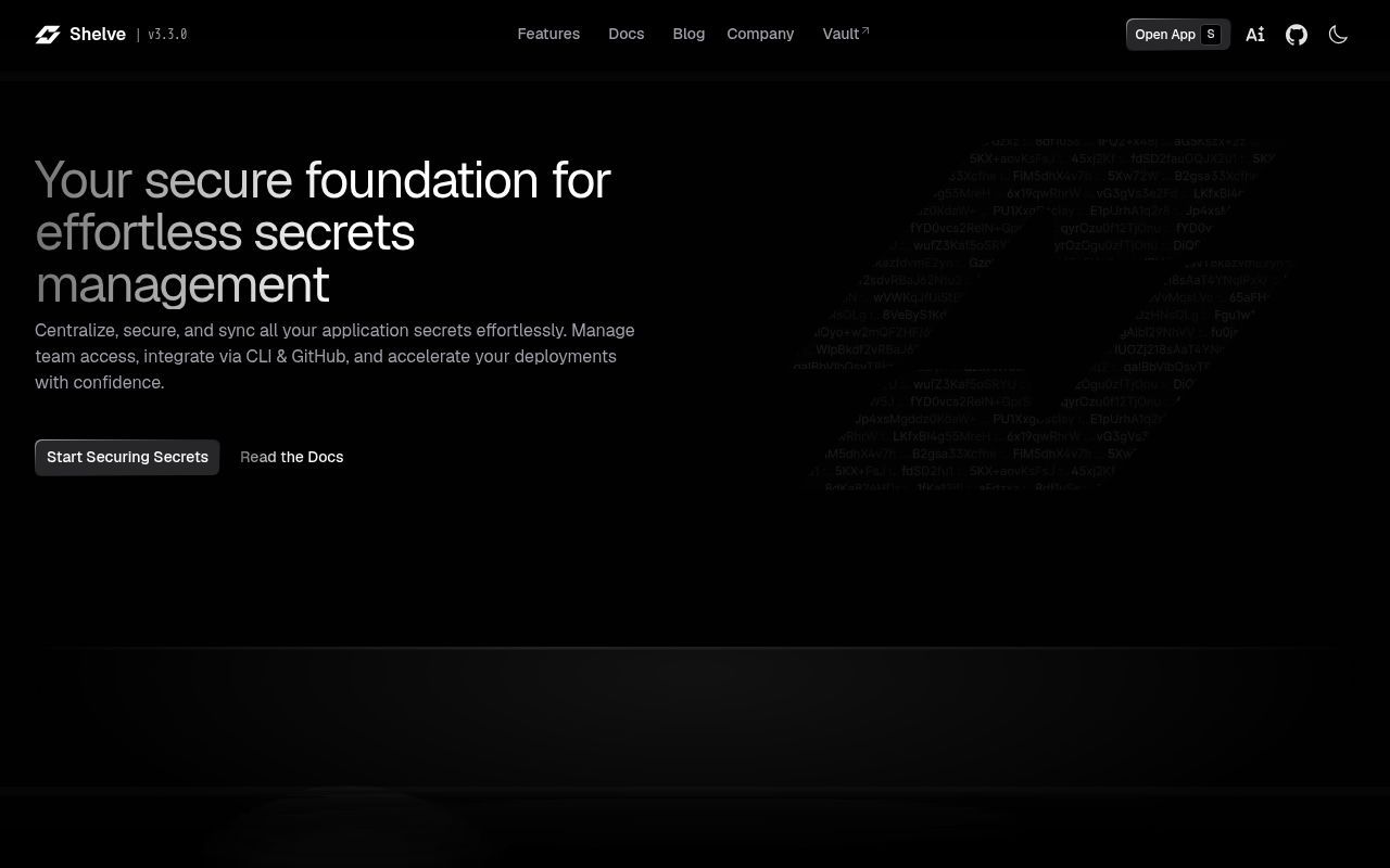 Homepage screenshot of shelve.cloud