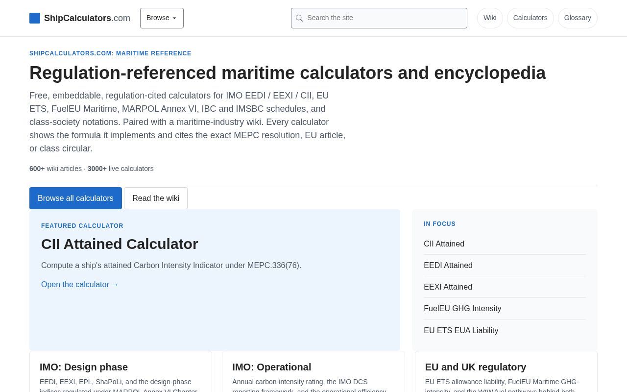 Homepage screenshot of shipcalculators.com