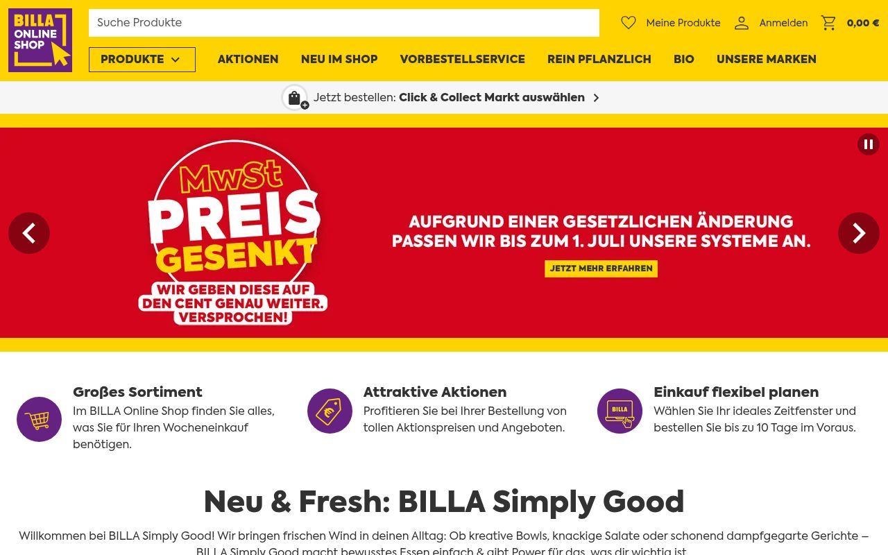 Homepage screenshot of shop.billa.at