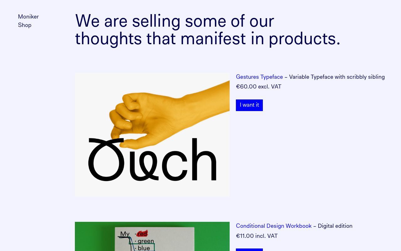 Homepage screenshot of shop.studiomoniker.com