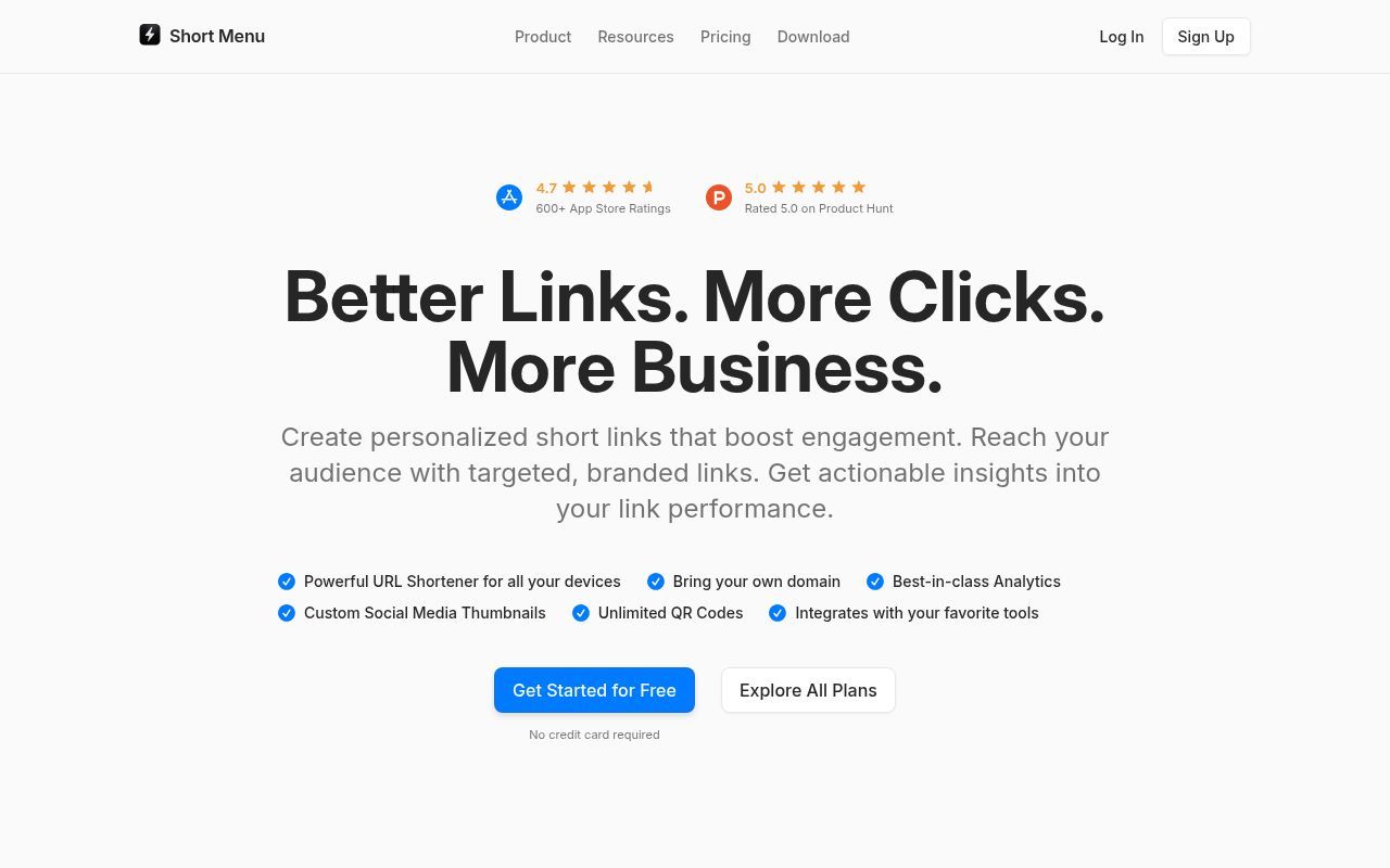 Homepage screenshot of shortmenu.com