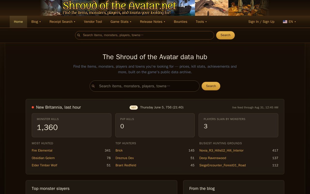 Homepage screenshot of shroudoftheavatar.net