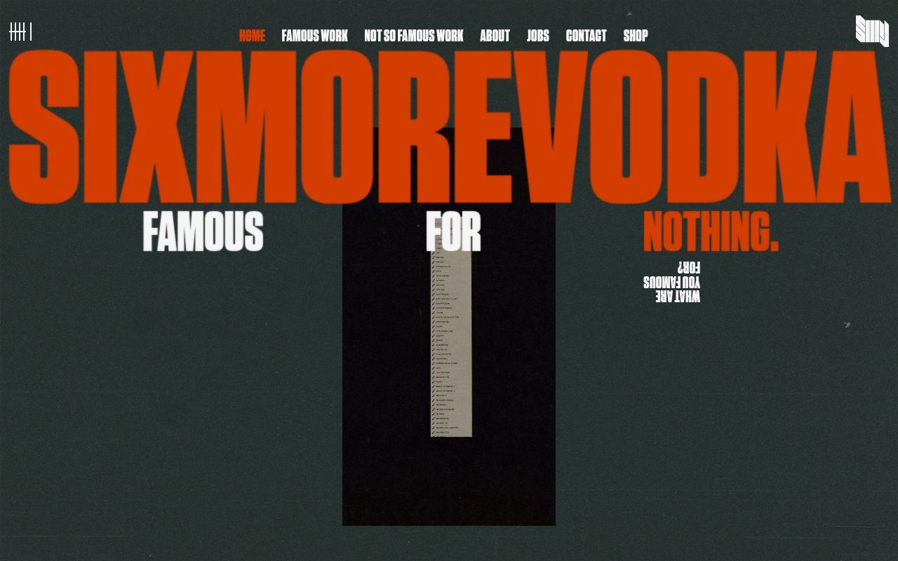 Homepage screenshot of sixmorevodka.com