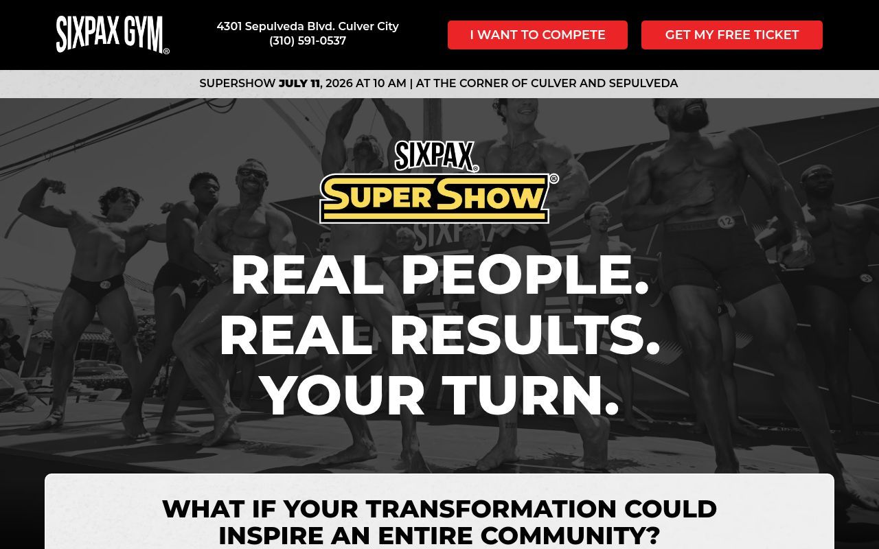 Homepage screenshot of sixpaxsupershow.com