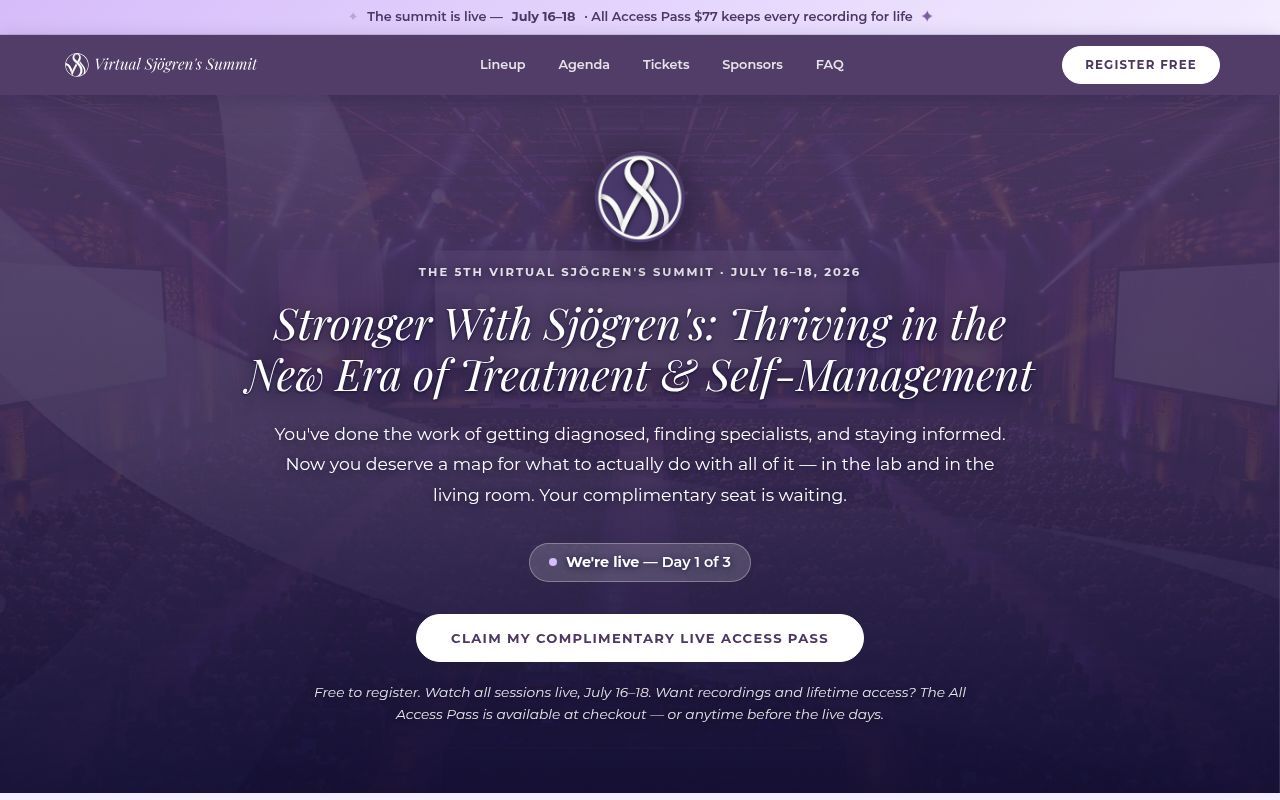 Homepage screenshot of sjogrenssummit.com