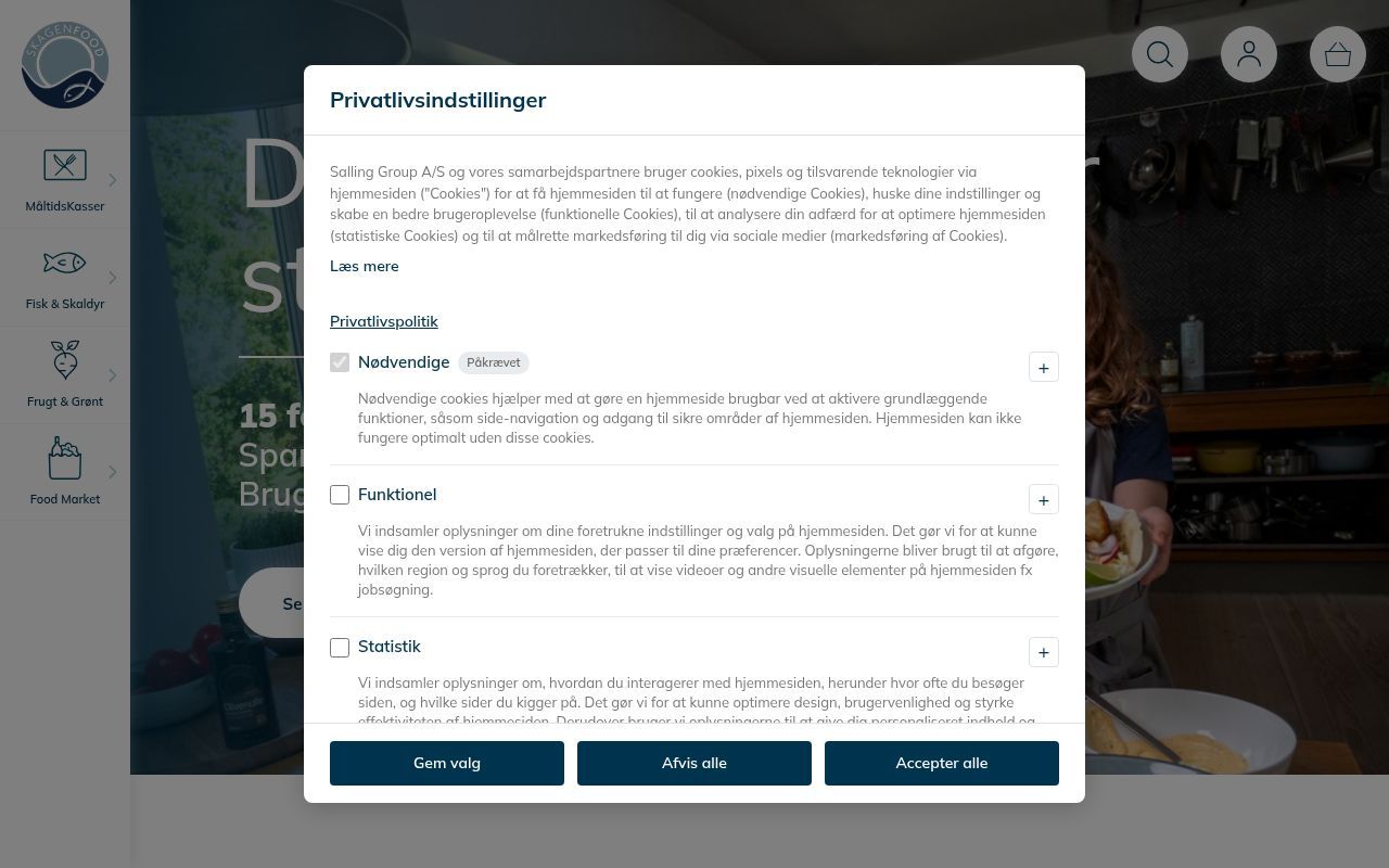 Homepage screenshot of skagenfood.dk