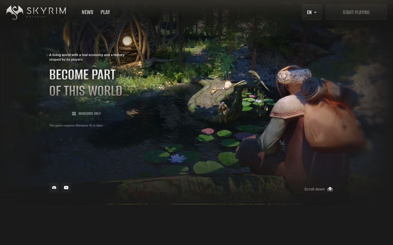 Homepage screenshot of skyrimonline.com