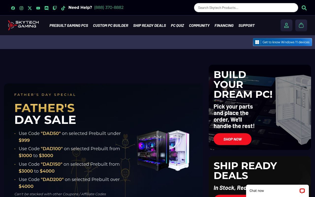 Homepage screenshot of skytechgaming.com