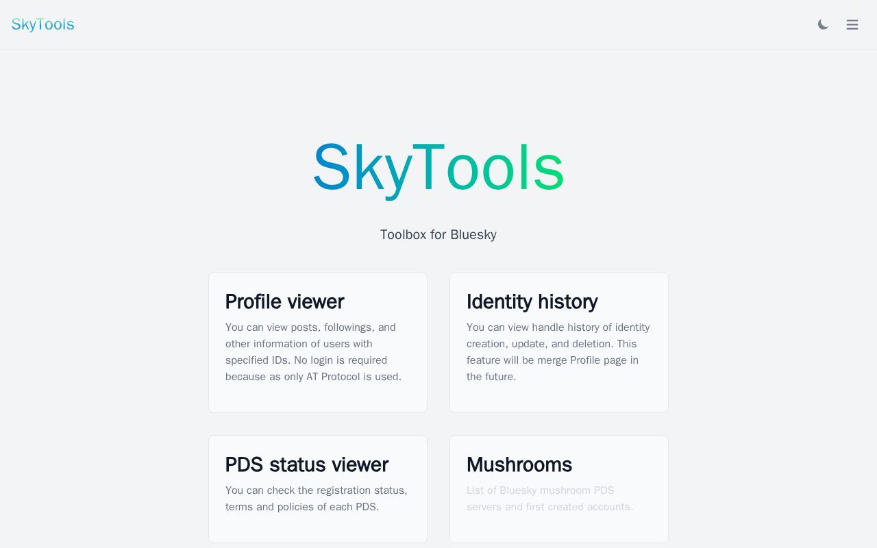 Homepage screenshot of skytools.anon5r.com