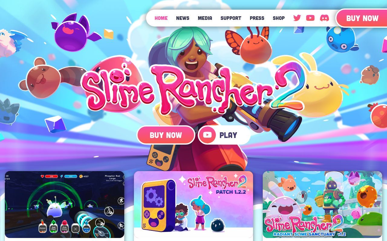 Homepage screenshot of slimerancher.com