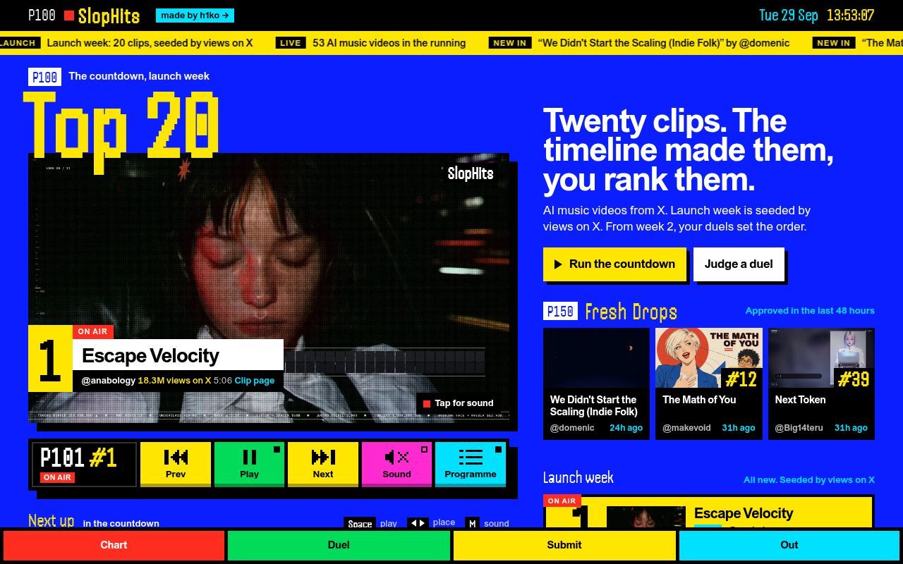 Homepage screenshot of slophits.com