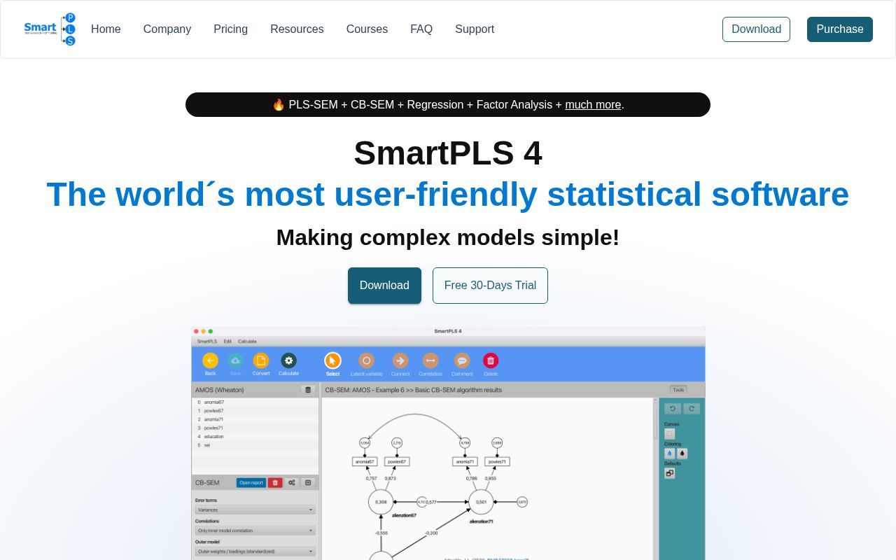 Homepage screenshot of smartpls.com