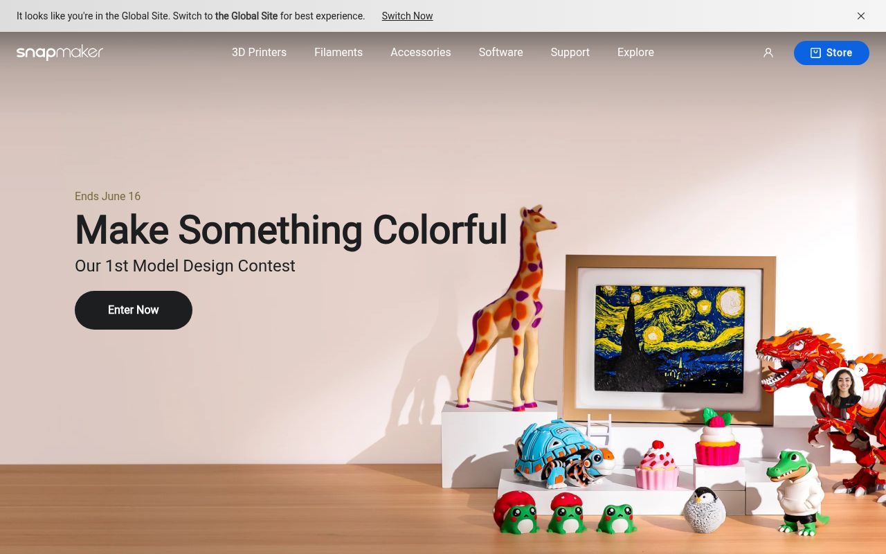Homepage screenshot of snapmaker.com