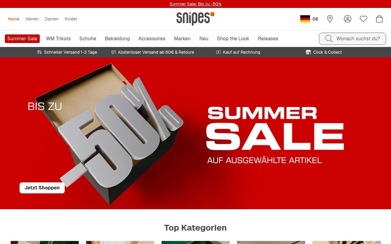 Homepage screenshot of snipes.com