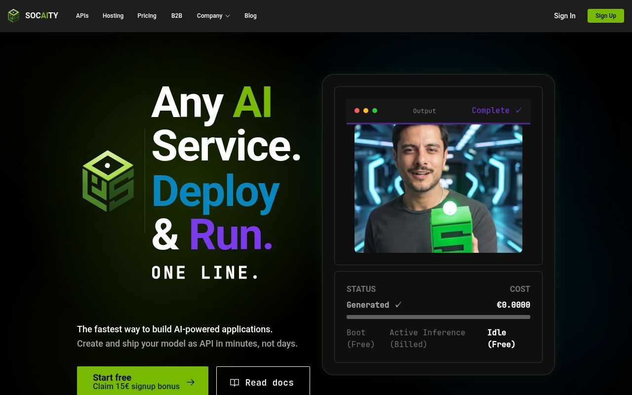 Homepage screenshot of socaity.ai