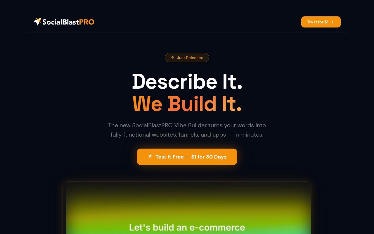 Homepage screenshot of socialblast.pro