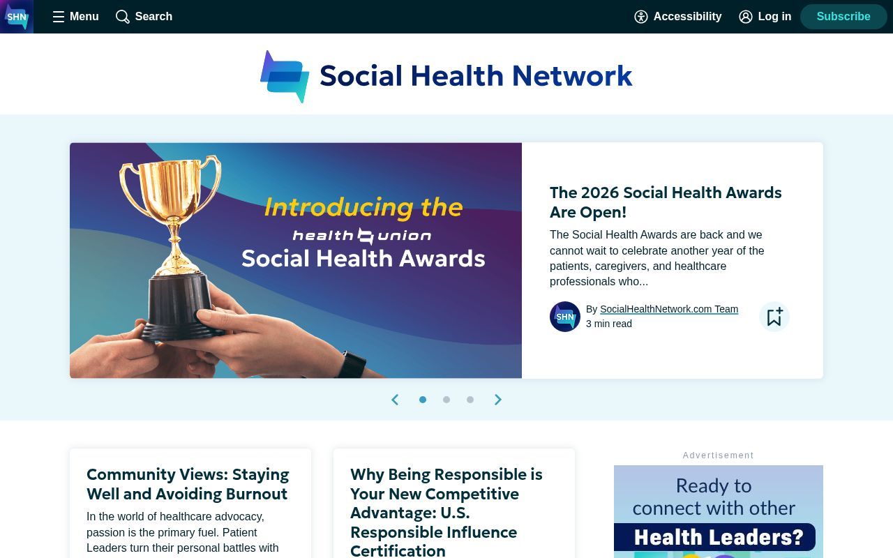 Homepage screenshot of socialhealthnetwork.com
