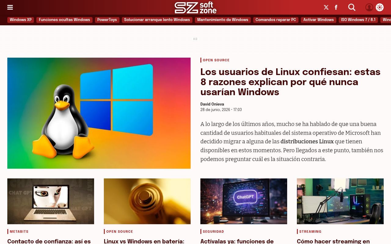 Homepage screenshot of softzone.es