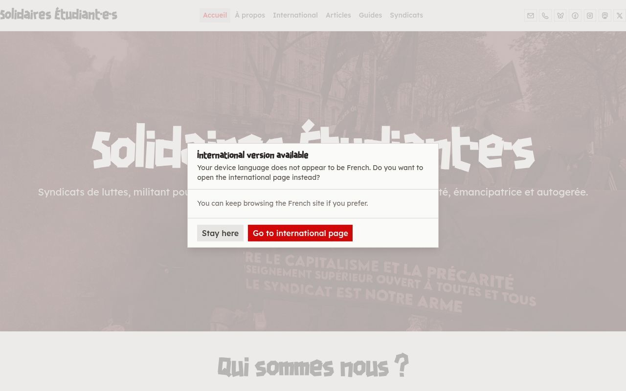 Homepage screenshot of solidaires-etudiant-e-s.org