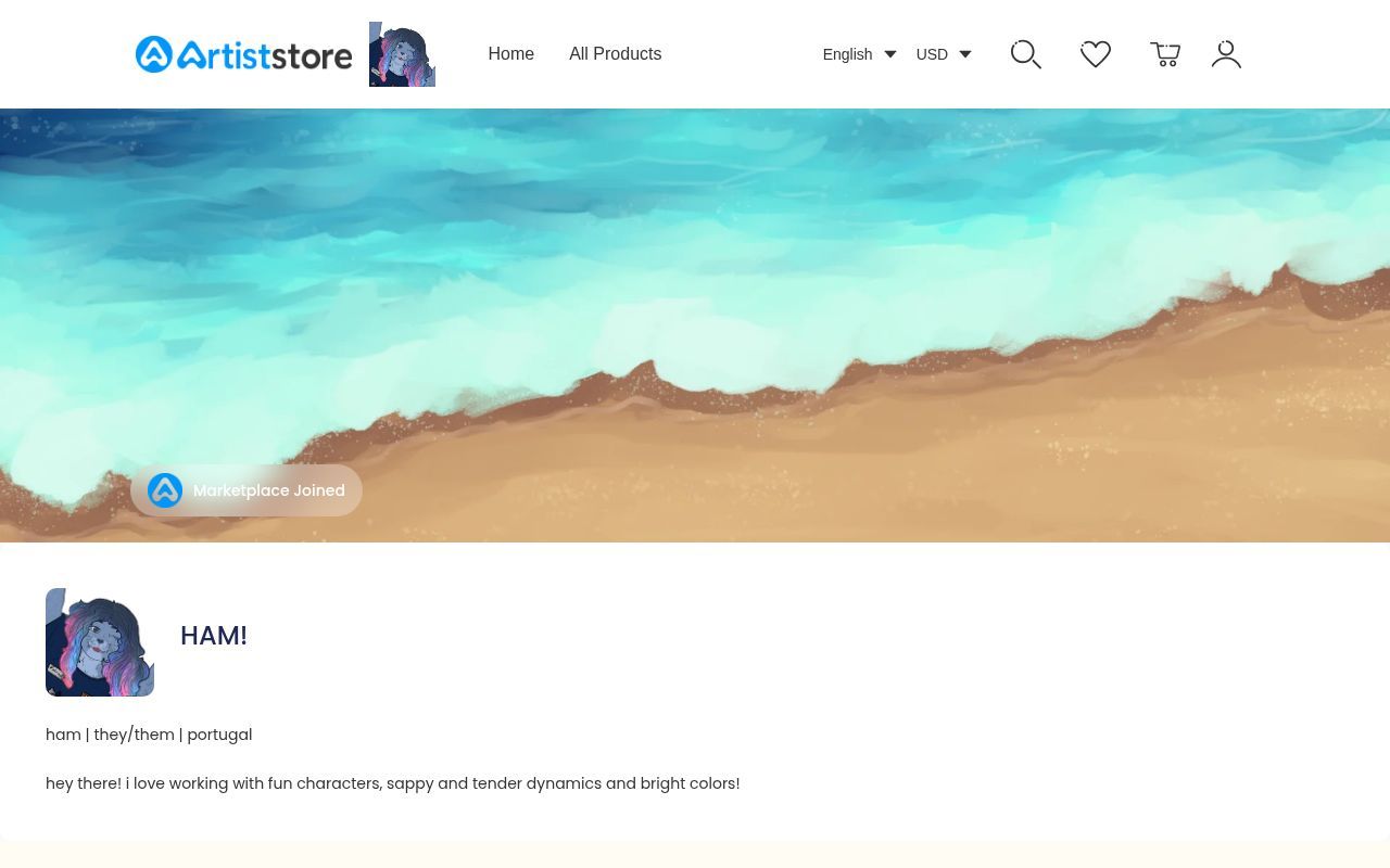 Homepage screenshot of somniari.artiststore.com
