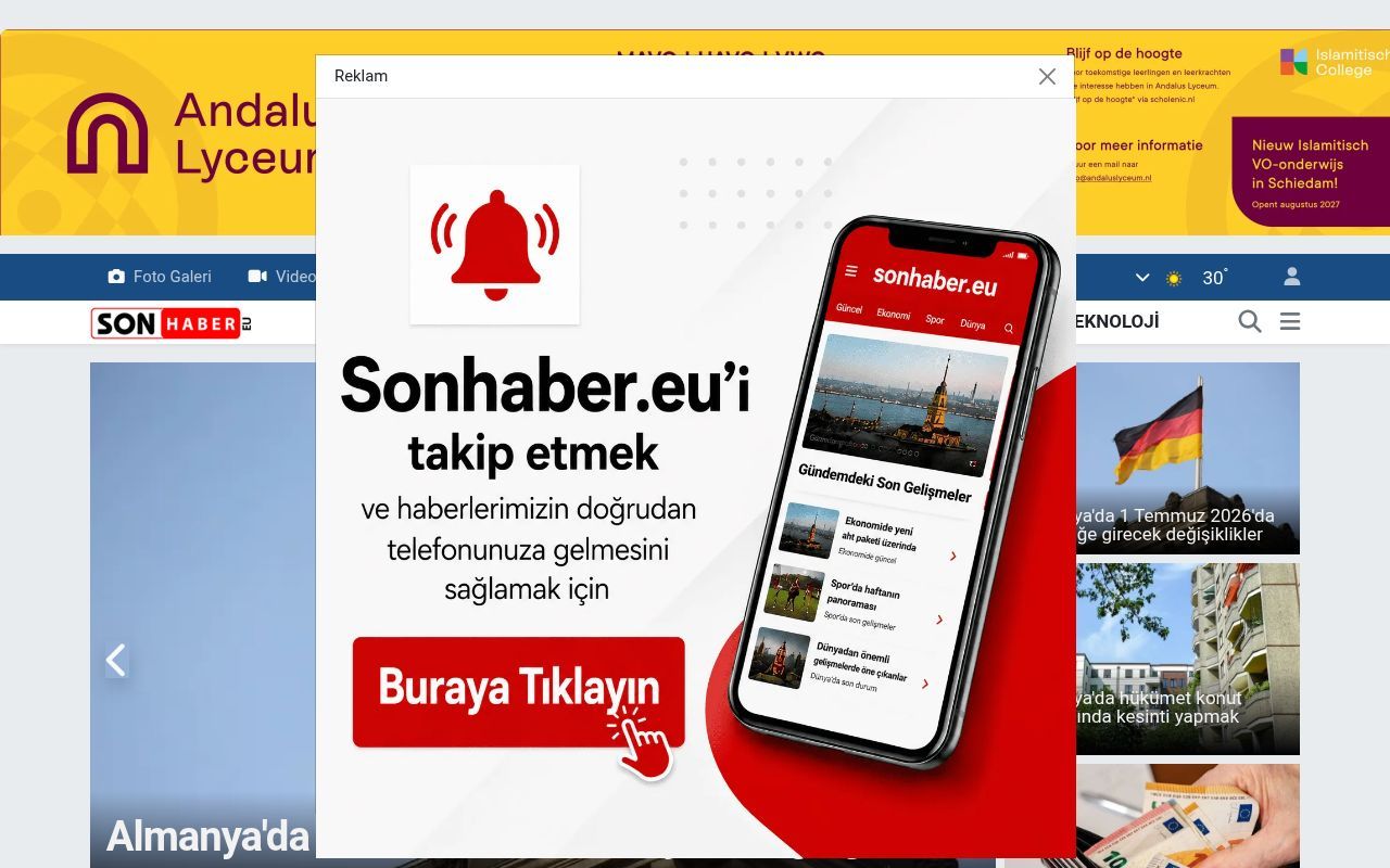 Homepage screenshot of sonhaber.eu