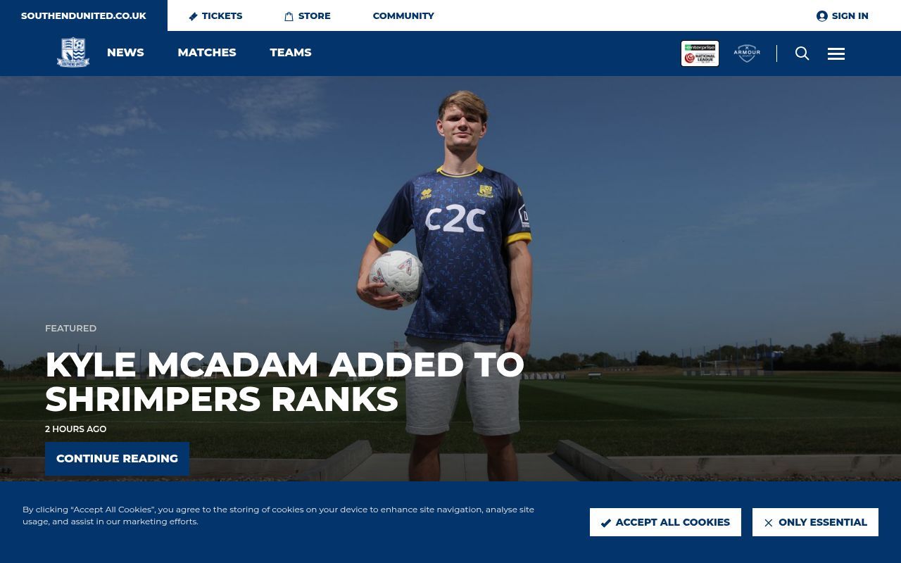 Homepage screenshot of southendunited.co.uk