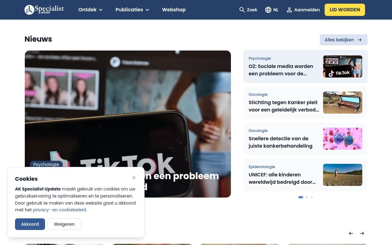 Homepage screenshot of specialist.pmg.be