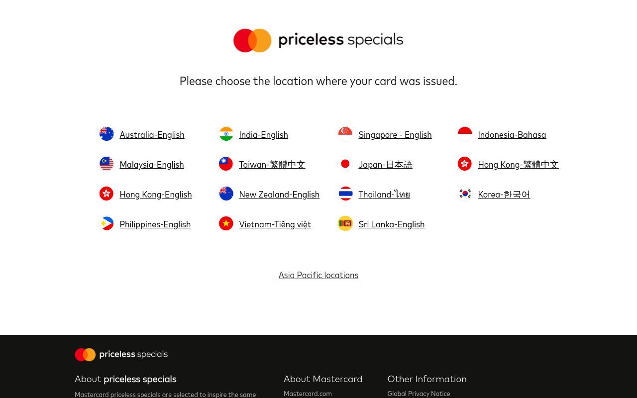 Homepage screenshot of specials.priceless.com