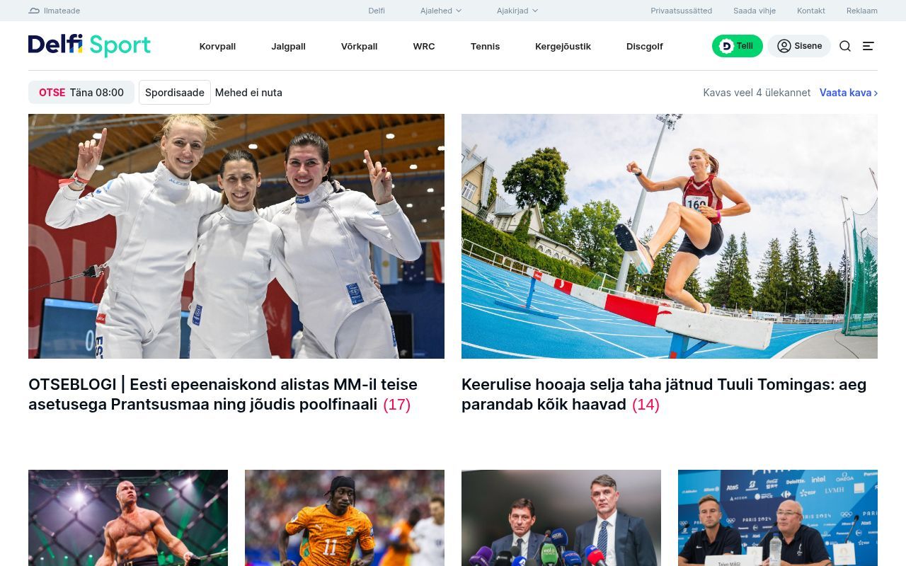 Homepage screenshot of sport.delfi.ee