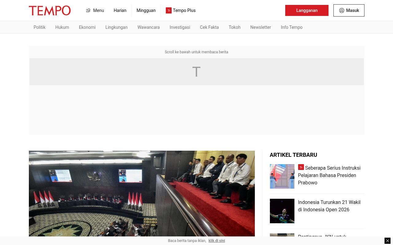 Homepage screenshot of sport.tempo.co