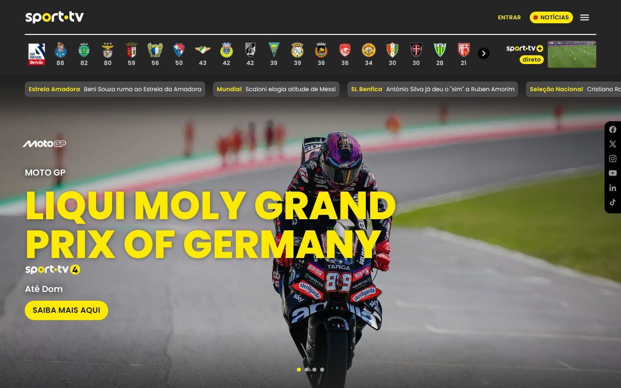 Homepage screenshot of sporttv.pt