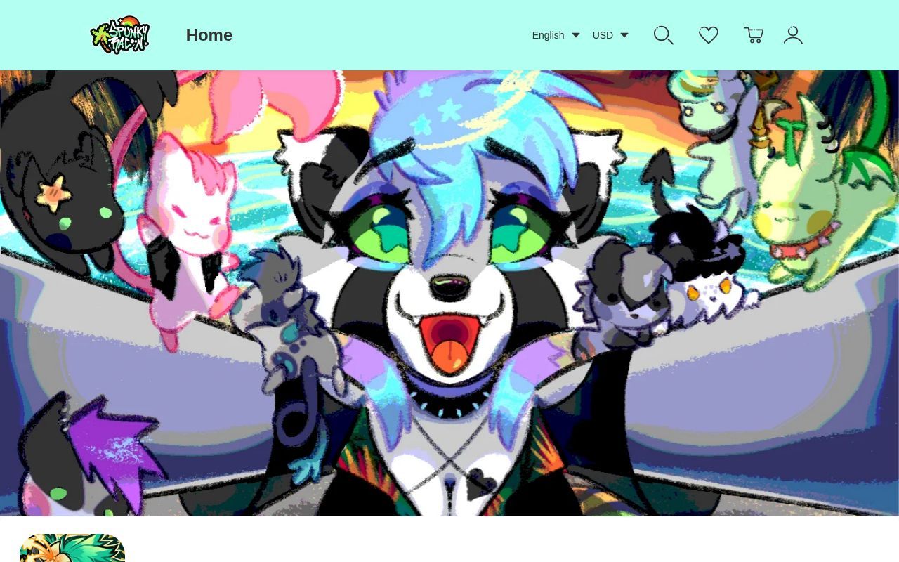 Homepage screenshot of spunkyracoon.artiststore.com