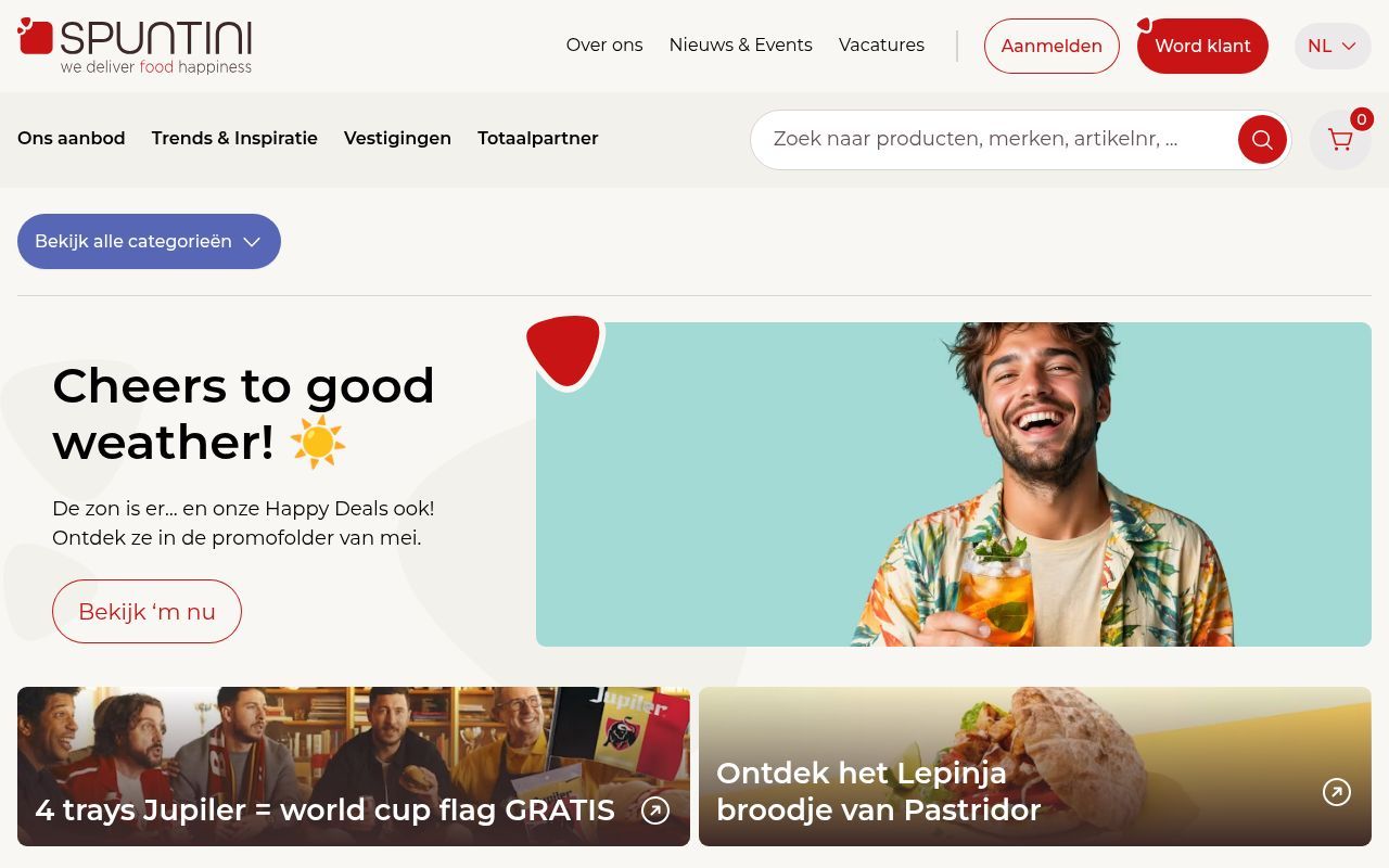 Homepage screenshot of spuntini.be