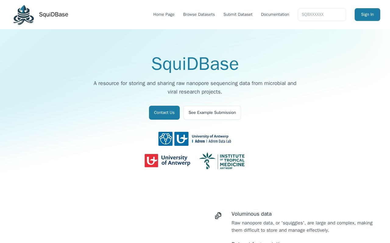 Homepage screenshot of squidbase.org