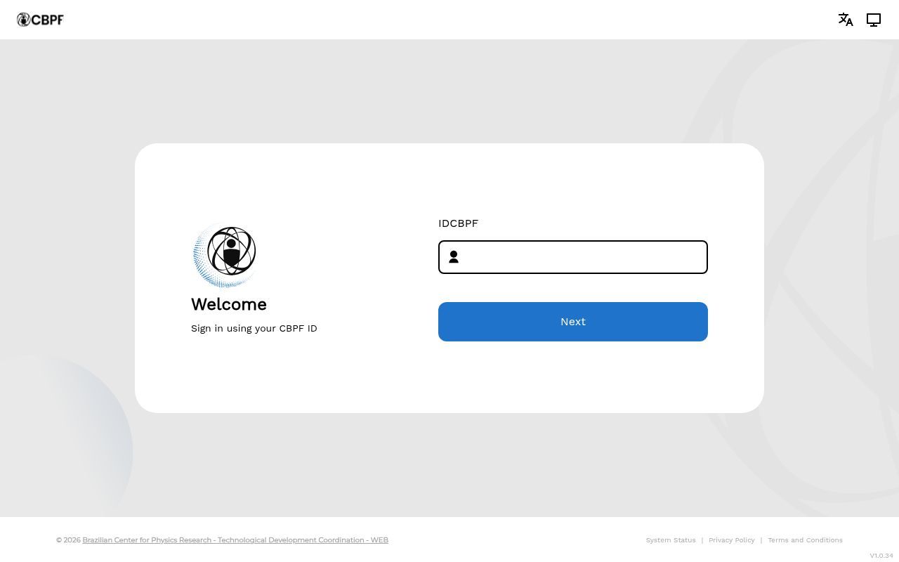 Homepage screenshot of sso.cbpf.br