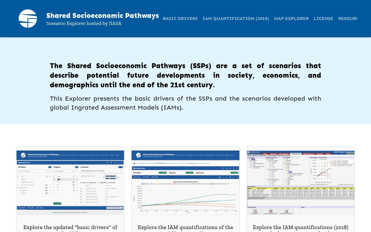Homepage screenshot of ssp.apps.ece.iiasa.ac.at