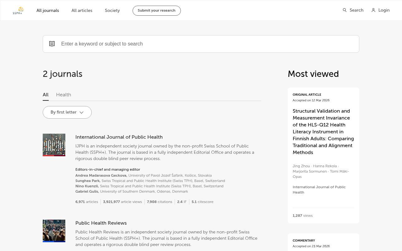 Homepage screenshot of ssph-journal.org