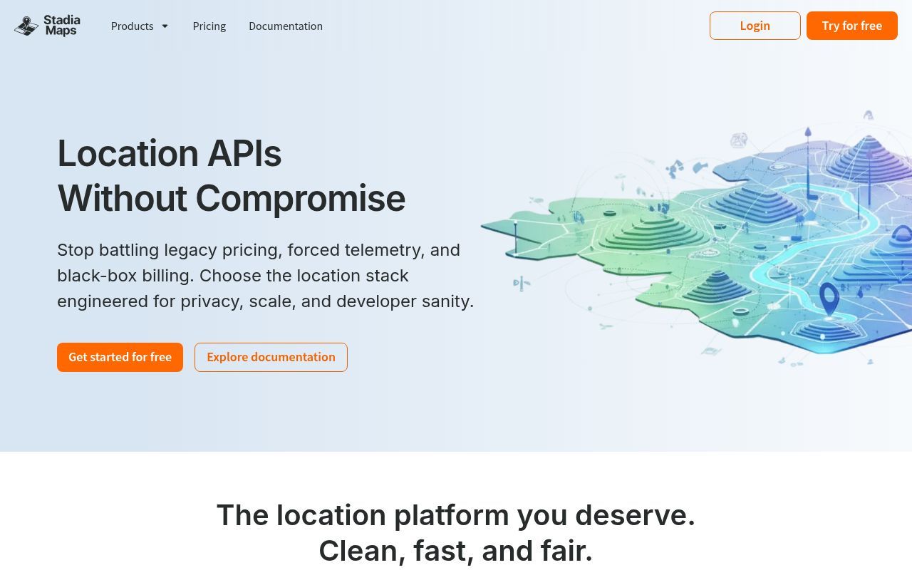 Homepage screenshot of stadiamaps.com