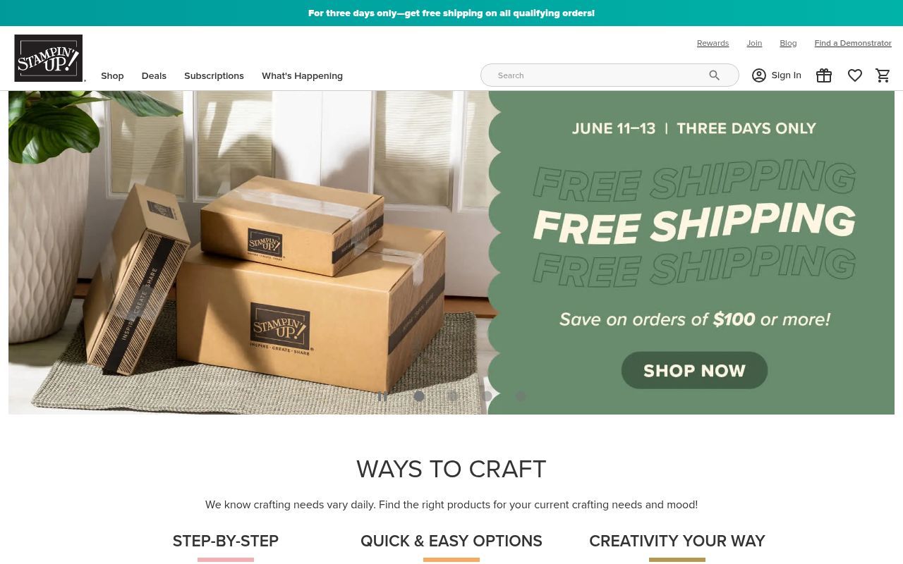Homepage screenshot of stampinup.ca