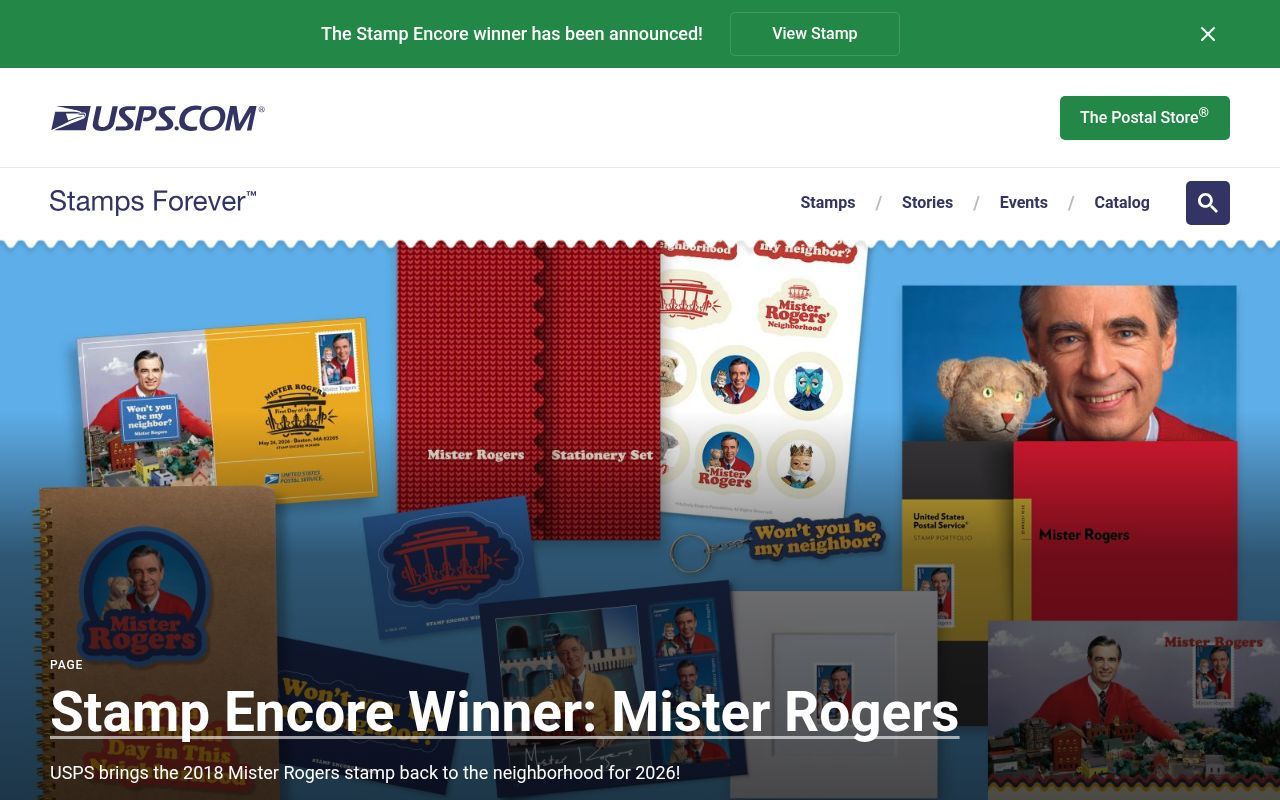 Homepage screenshot of stampsforever.com