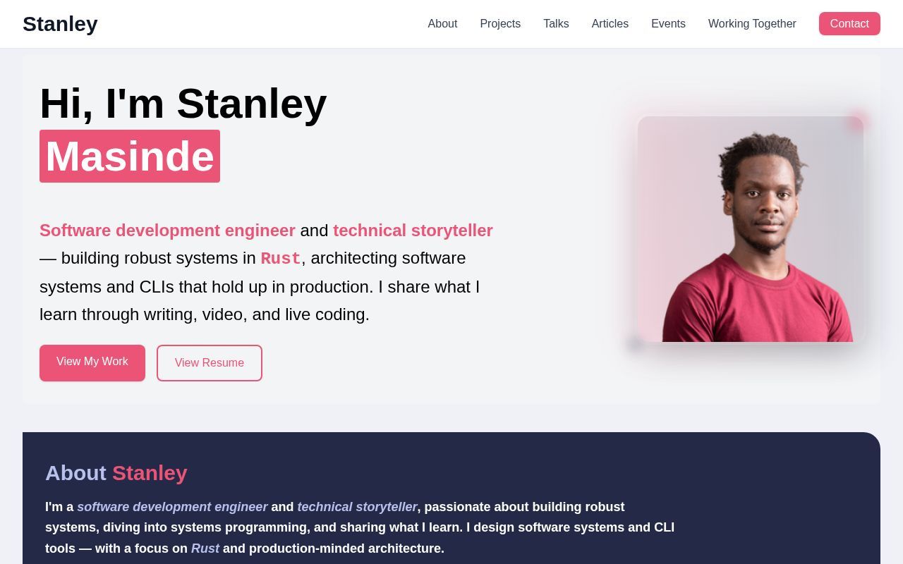 Homepage screenshot of stanleymasinde.com