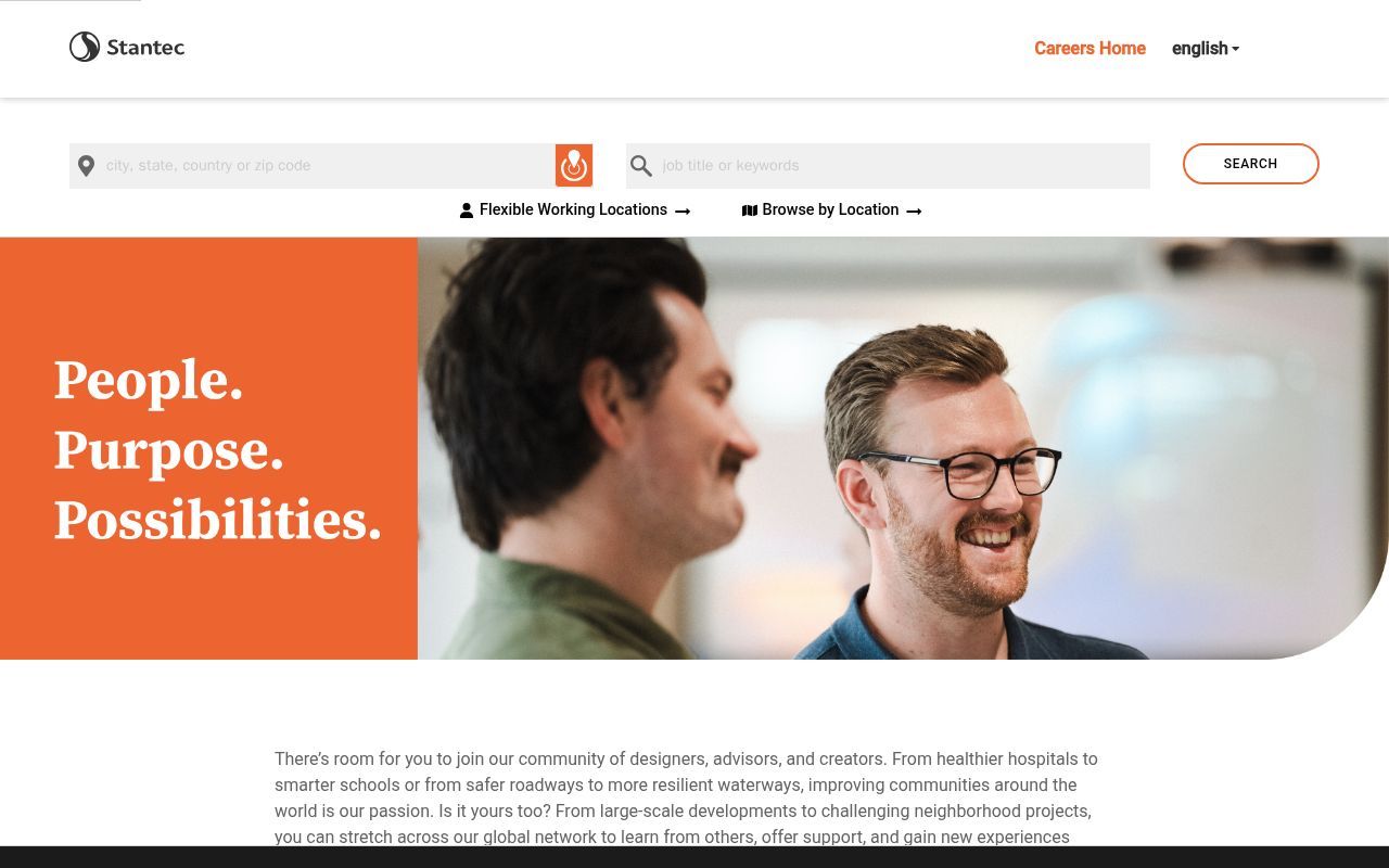 Homepage screenshot of stantec.jobs