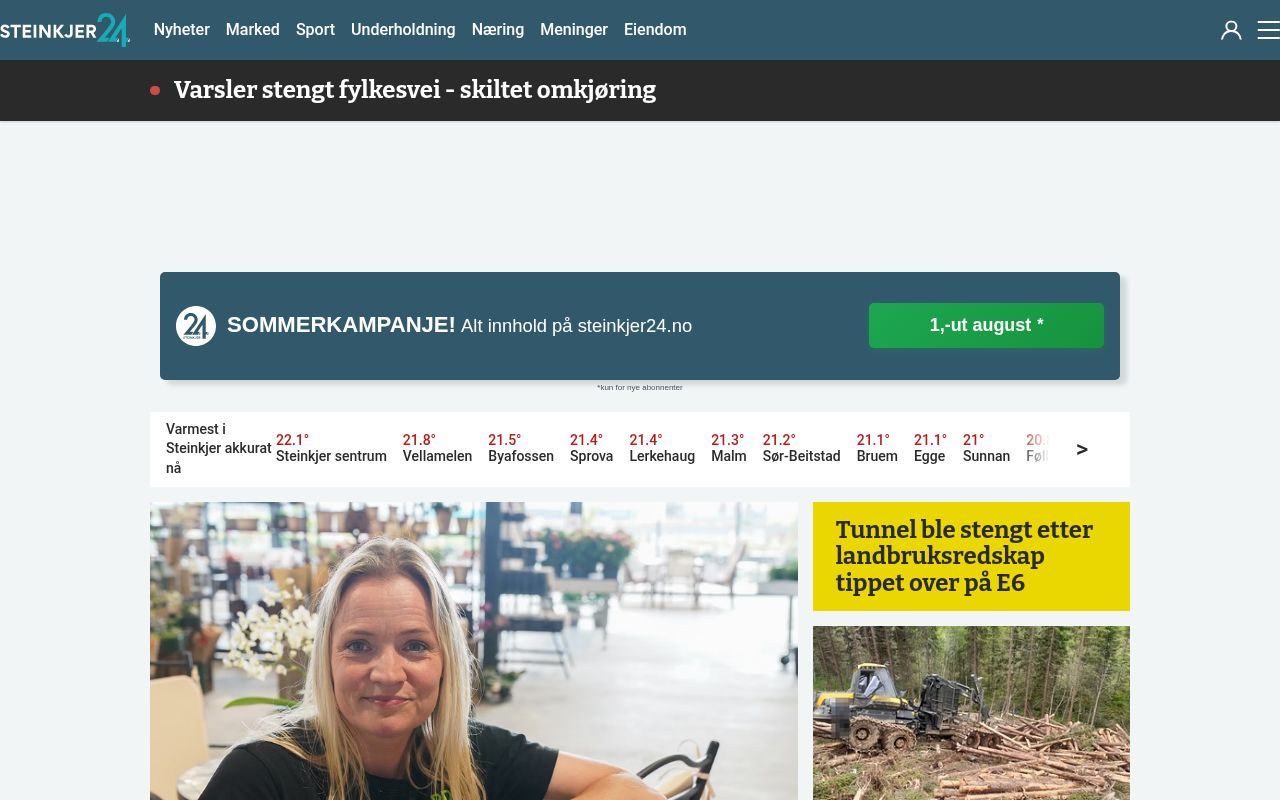 Homepage screenshot of steinkjer24.no