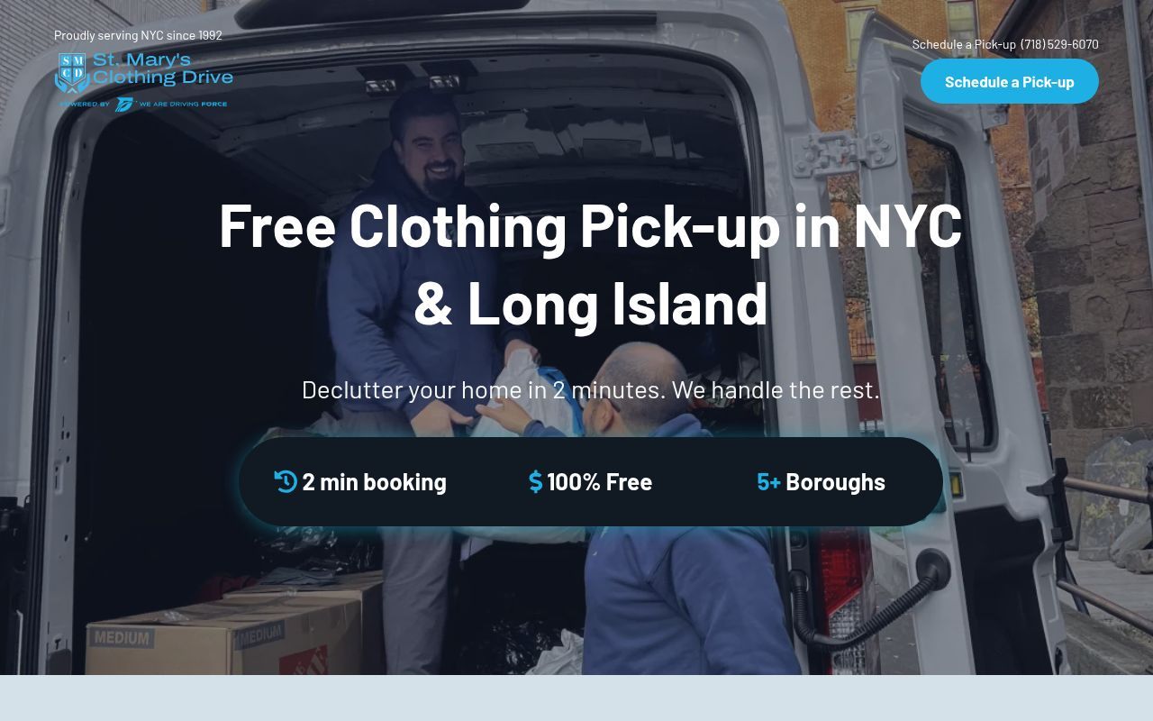 Homepage screenshot of stmarysclothingdrive.com